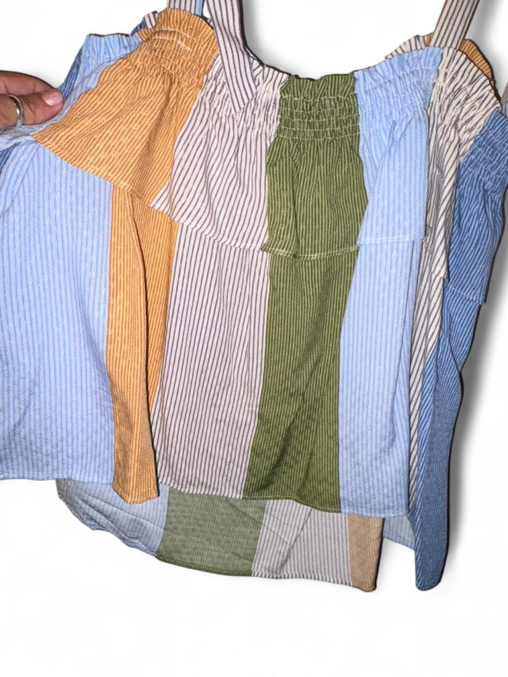 LC Lauren Conrad Striped Ruffle Tie-Shoulder Tank in Blue, Olive & Mustard - Picture 3 of 6